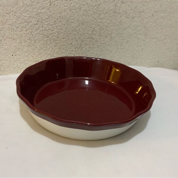 Tru Chef Stoneware Round Baking Dish 9.5” Scalloped  Red USA - Picture 2 of 5